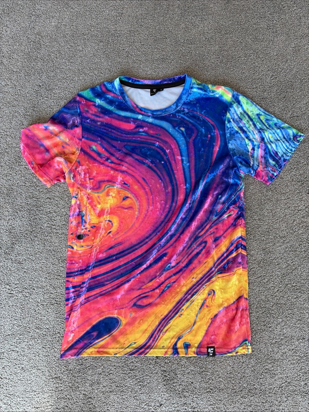 Vibrant Swirl Marble Print T‑Shirt in Multicolor